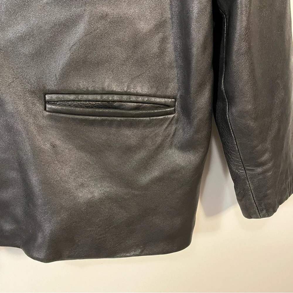Hudson Outerwear Black Leather Coat Removable Faux Fur Lining Size Large
